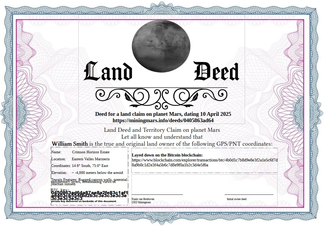Full Size Mining mars deed