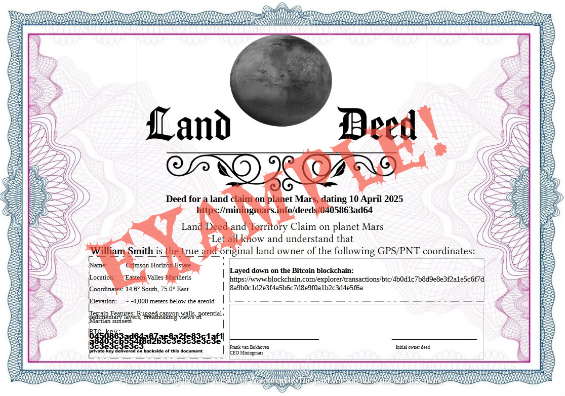 Full Size Mining mars deed